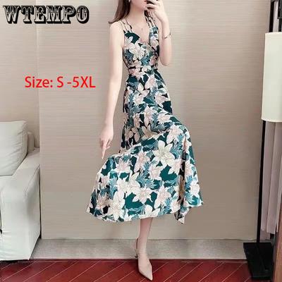 Rochie de vară pentru femei de mărime mare Rochie florală subțire și subțire Rochie de plajă cu temperament în talie Rochie florală cu imprimeu liber