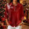 Women's Casual 3/4 Sleeve Button Down Collared Shirt with Christmas Print