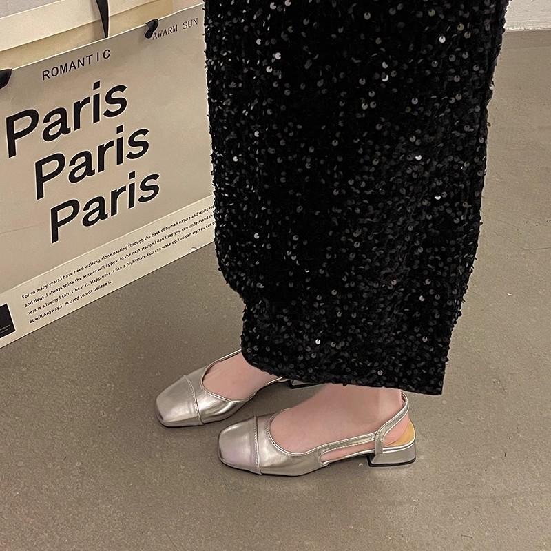 2025 spring and summer Mary Jane shoes children's medium heel bag head sandals women's thick heel single shoes square head French high heels