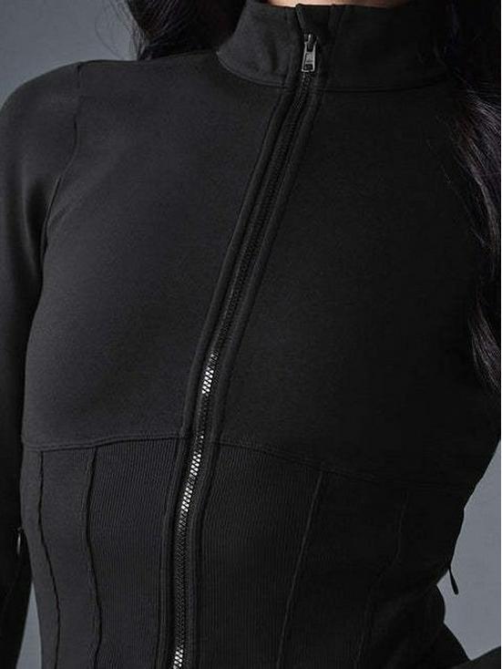 Alo Yoga Damen Taillenraffungsjacke, Kurz- und Langarmoptionen, Eng anliegend, Reißverschluss Stehkragen, Sport Fitness Top.