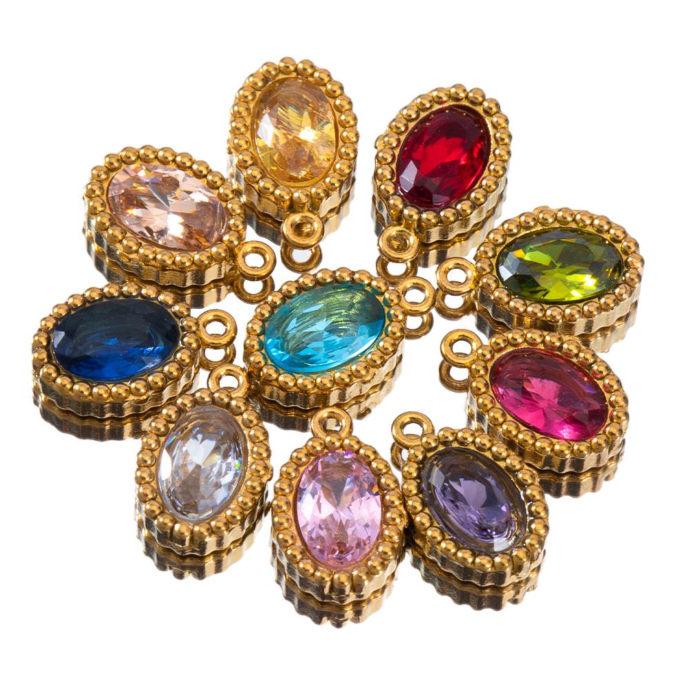 10pcs Shiny Crystal Waterdrop Charms Stainless Steel Colorful Oval Pendants for Necklace Earrings DIY Cloth Jewelry Making Bulk