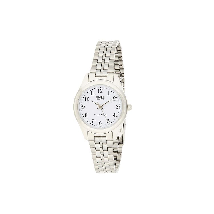 Casio Standard Enticer Series Simple Versatile Business Quartz Movement Stainless Steel Strap Watch Women watches White LTP-1129A-7B Silver Strap