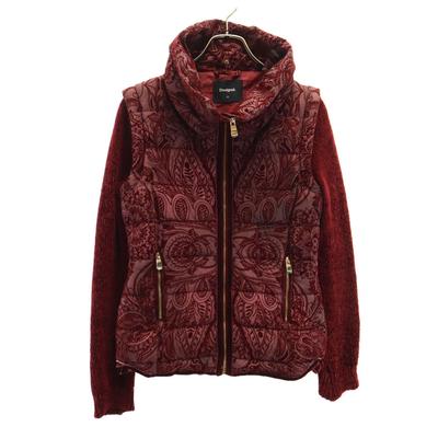 Paisley Pattern Jacket 36 Bordeaux 2-way Padded Vest Women Used