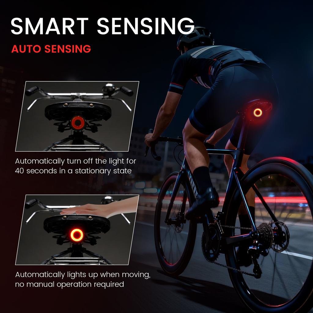 Bike Tail Light Smart Sensing MTB Road Bike Rear Light Night Riding Light Waterproof USB C Charging Taillight Cycling Accessory