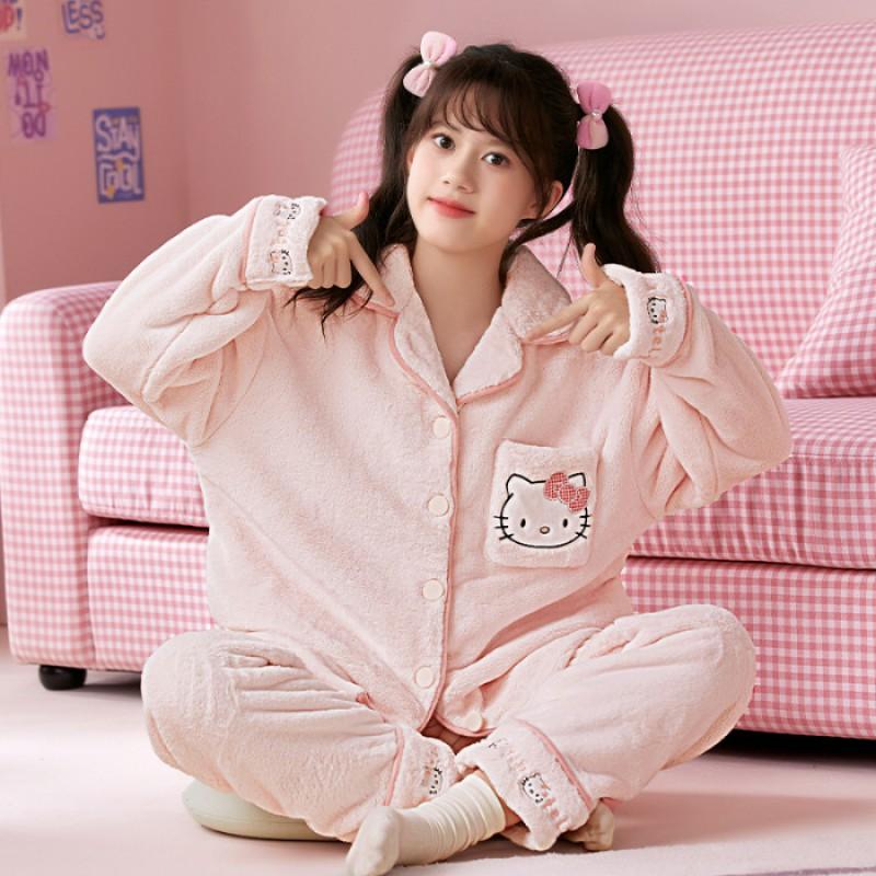 Boys Coral Fleece Pajamas Set Winter Thick Flannel Loungewear Kids