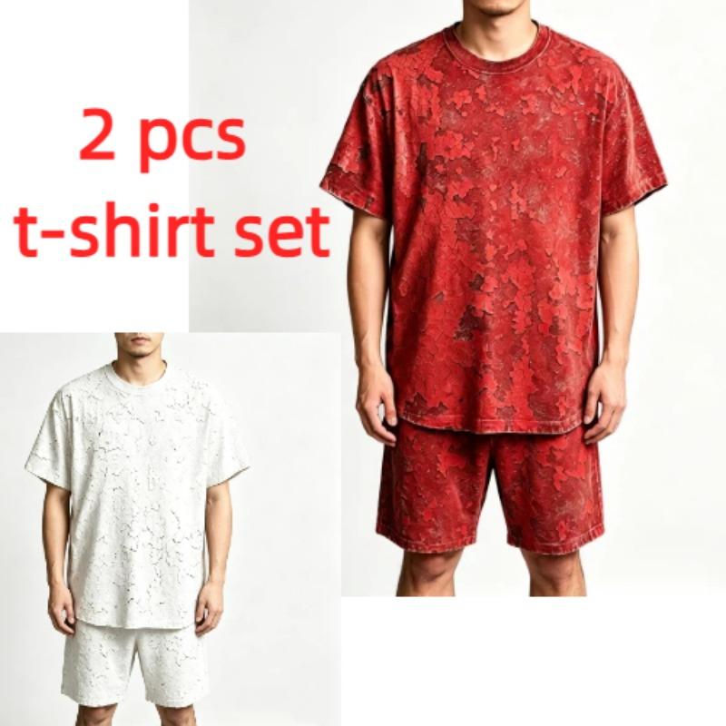 Summer Y2K Vintage Fun Rust Cracks Graphic Printed Round Neck Short Sleeved Kids T-Shirt And Shorts Set Boy's and Girl's T-shirt Shorts Set