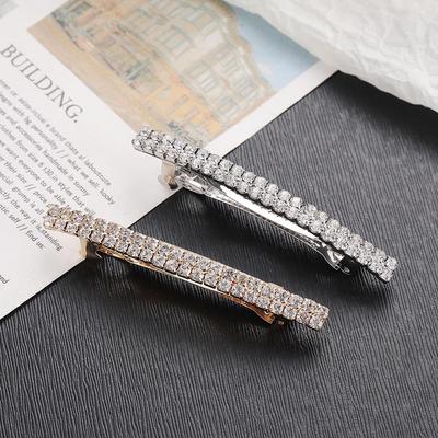 Korean Rhinestone Hair Accessories: Fashionable Double Row Spring Clip Duckbill Hairpin