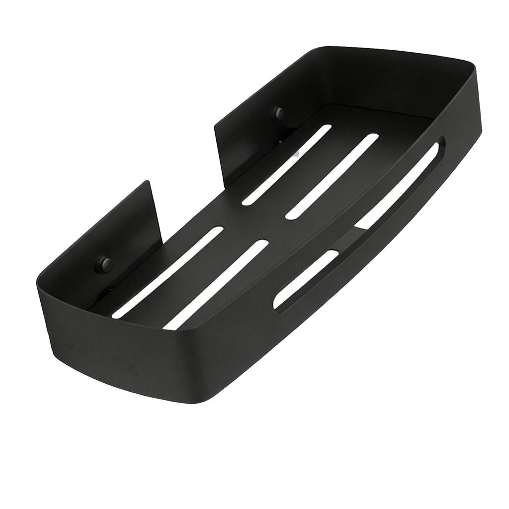 Bathroom Storage Shelf Stainless Steel Wall Mounted Rectangular Drain Rack for Toiletries No Drill Installation Black