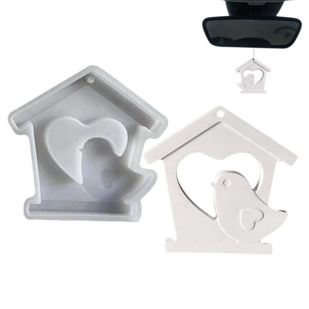 Easter Wall Decoration House with Bird Silicone Mold Spring Holiday Ornament Heart Pattern Bird House Pendant Casting Mold