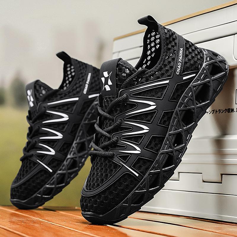 

Мужская обувь 2025 новая летняя сетчатая дышащая модная трендовая обувь простая и удобная легкая повседневная спортивная обувь обувь Форреста Гампа 45 чёрный