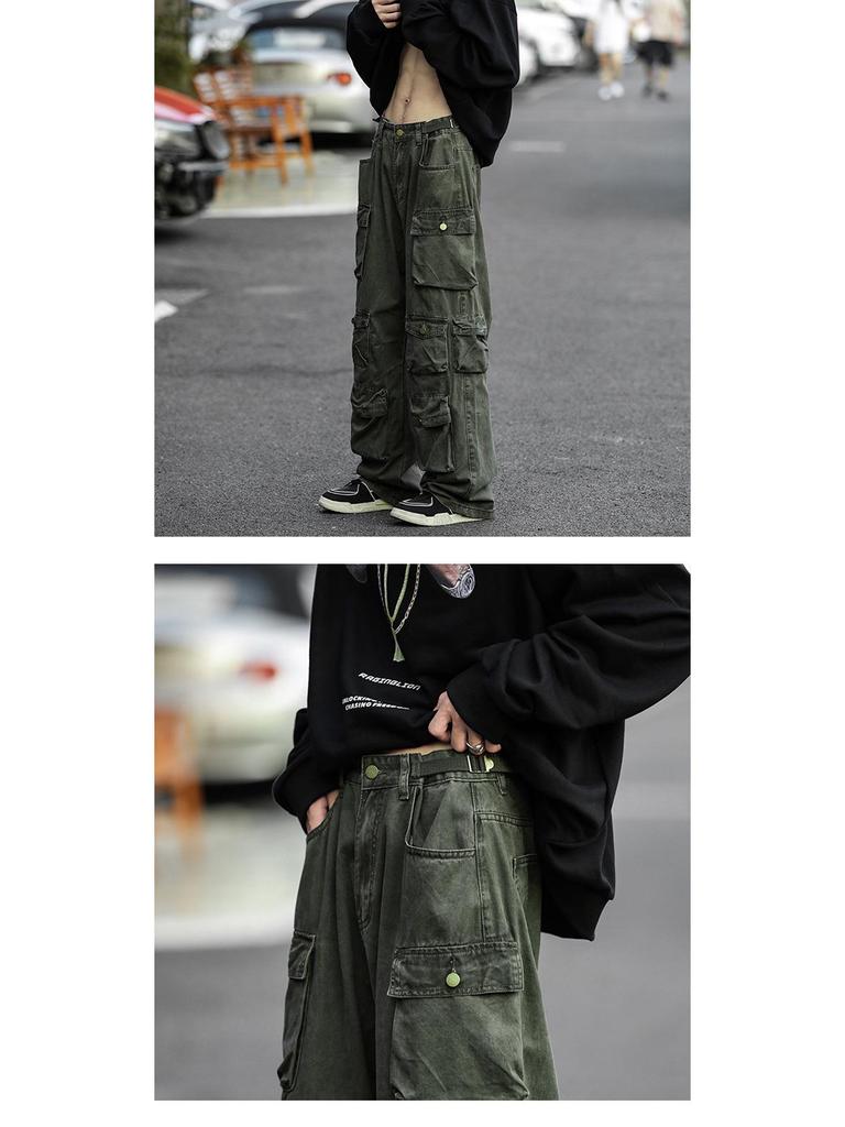 Men's Retro Casual Loose Fit Wide-Leg Multi-Pocket Overalls