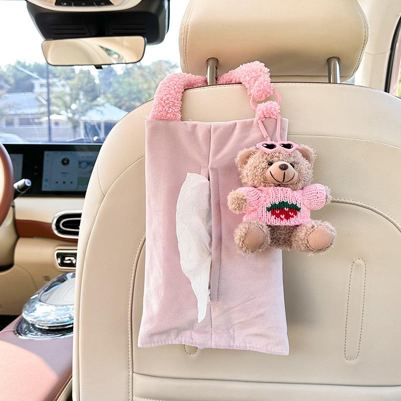 Cartoon Bear Plush Hanging Car Tissue Box For Car Home Use