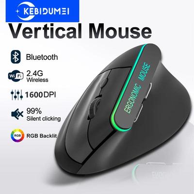 RGB Dikey Fare 2.4G Kablosuz Fare Çift Modlu Bluetooth Fare Ergonomik Fare Şarj Edilebilir Fareler PC Dizüstü Bilgisayar İçin Sessiz Fare