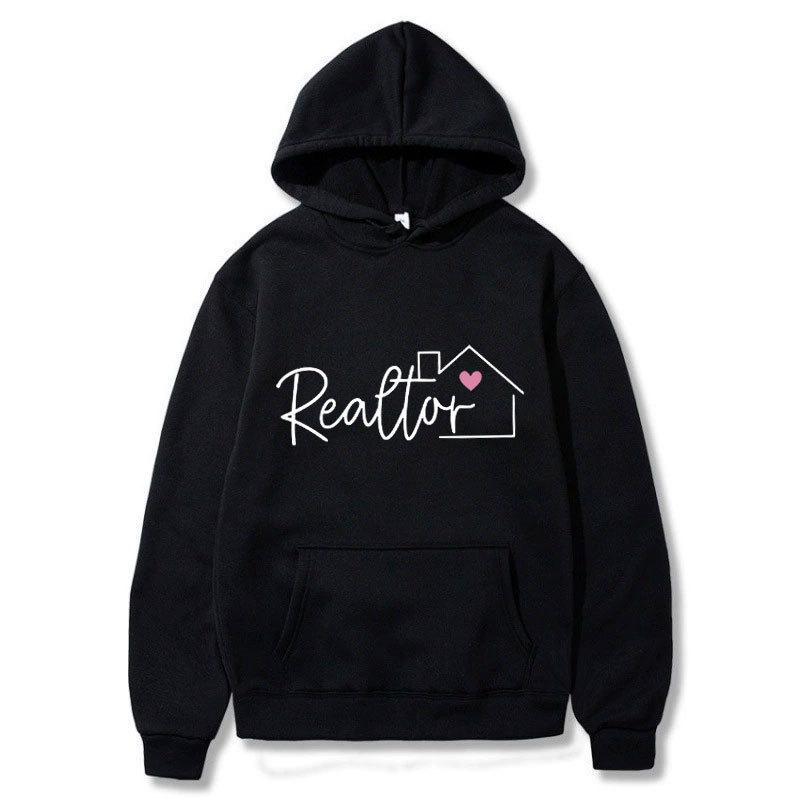 

Autumn Winter Classic Realtor Letter Logo Print Saint Hoodie Hooded Men Women Couple Casual Gray Black Oversized Pullovers S чёрный