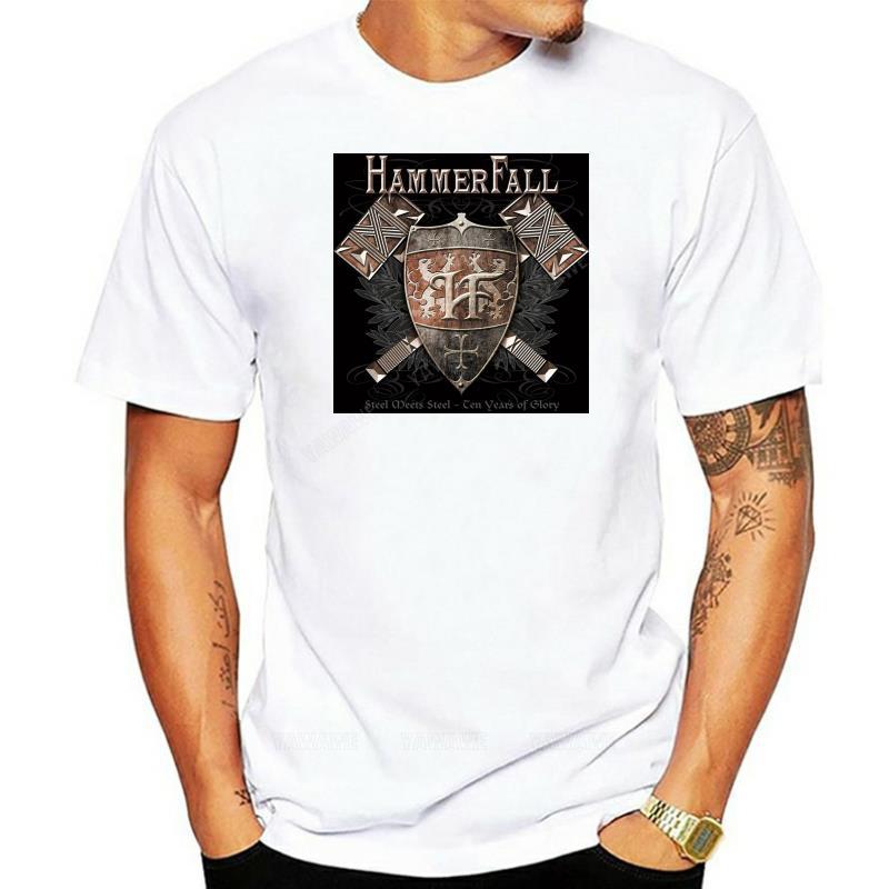 

Brand man teeshirt New HAMMERFALL Steel Meets Steel Heavy Metal Band Mens Black TShirt S3XL High Quality Tops Tee Shirt S
