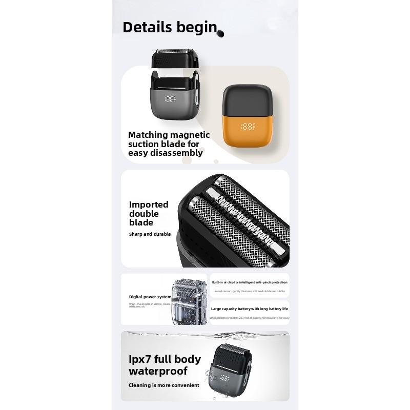 Revolving Razor Electric Mini Three-blade Multi-head Digital Shaving Kit with Magnetic Blade Heads, Water-washable, Portable