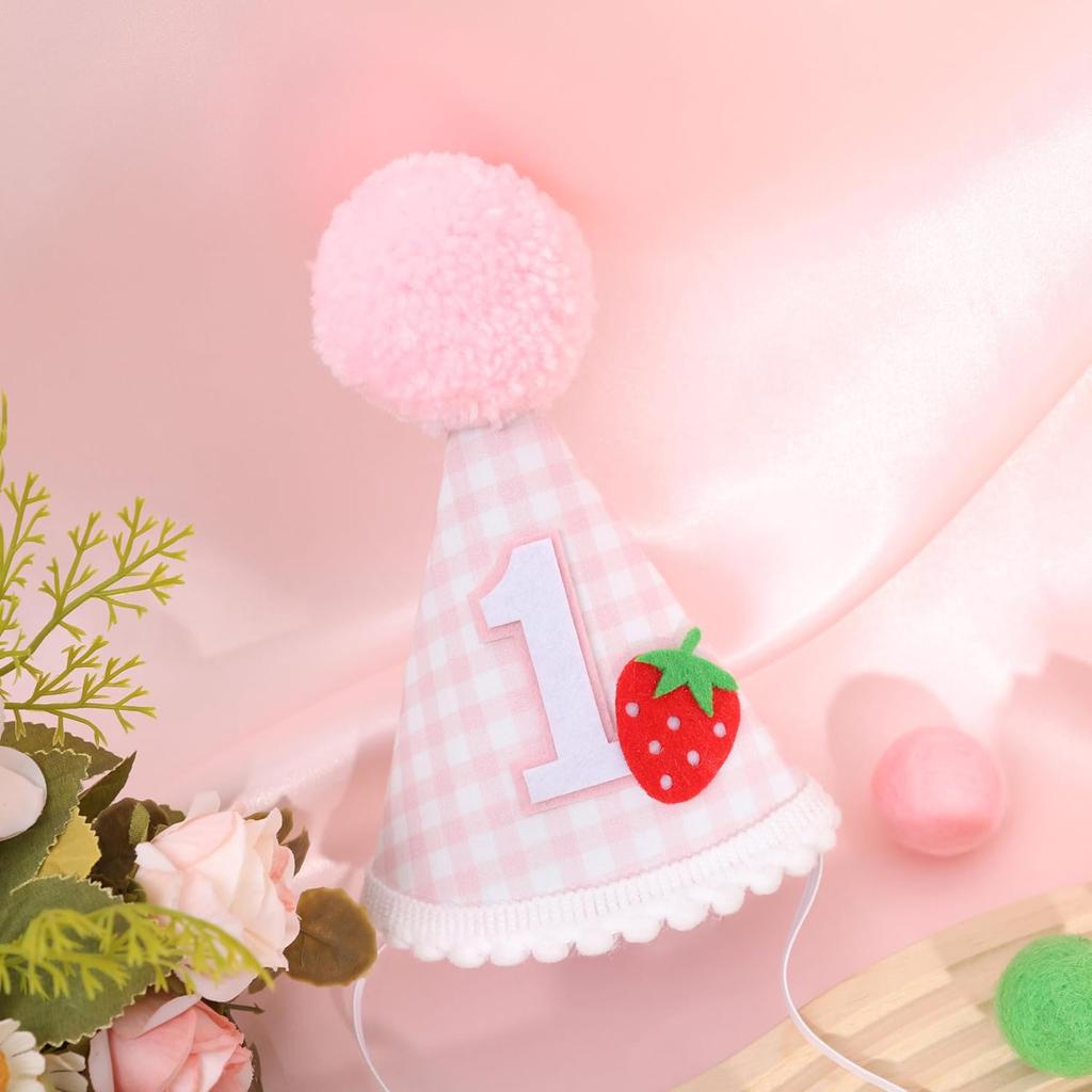 Strawberry 1st Birthday Hat - Girl Sweet One Birthday Decorations, Girls Pink First Birthday Crown, Strawberry Theme Cake Smash Props, Berry Sweet