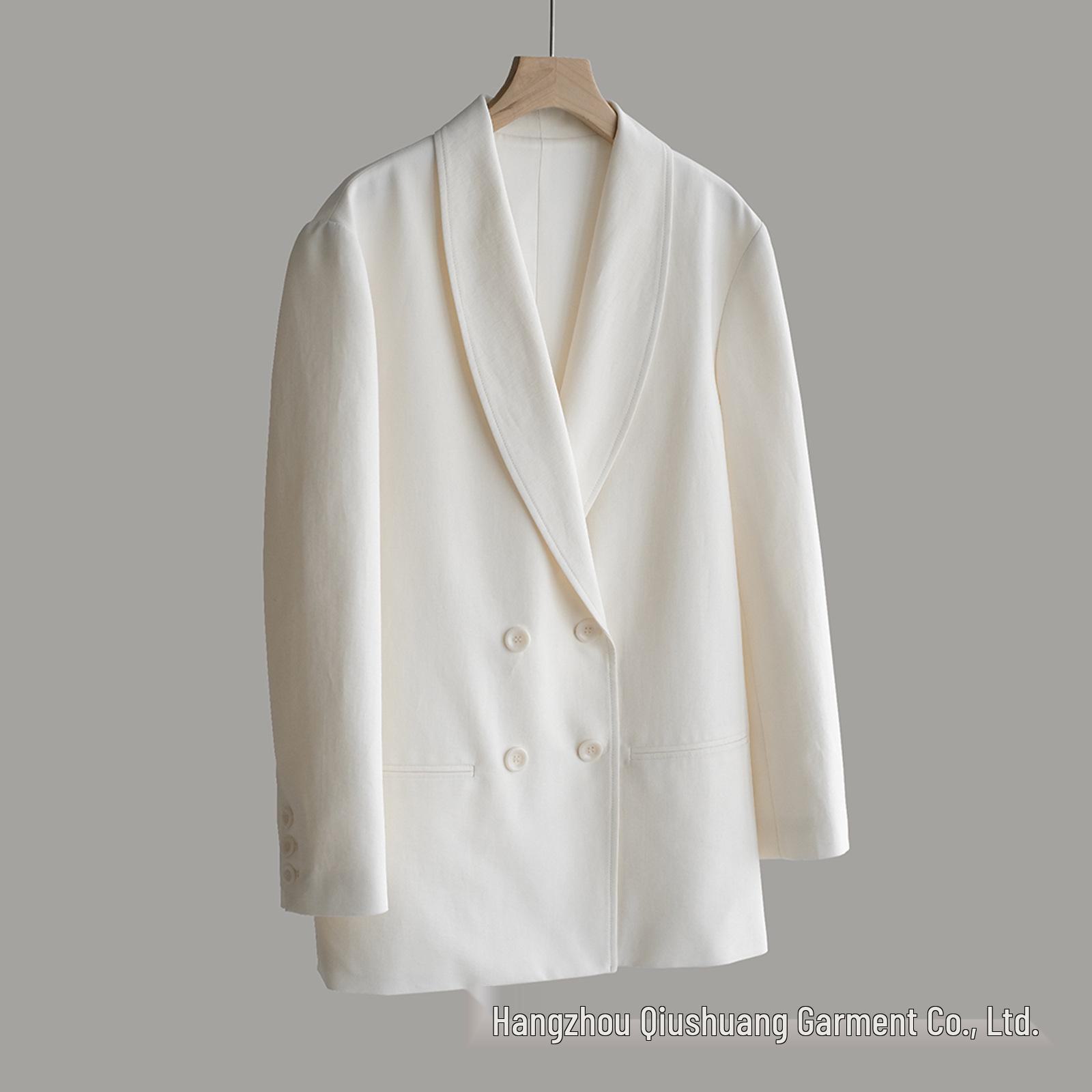 Double-Breasted Loose-Fit Chinese Style Suit Jacket with Shawl Collar Small