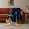 A Mystical Figure with Black Wings, Spiral Patterns, and a Starry Backdrop. for All Seasons Blanket Lunch Break Throw Gift