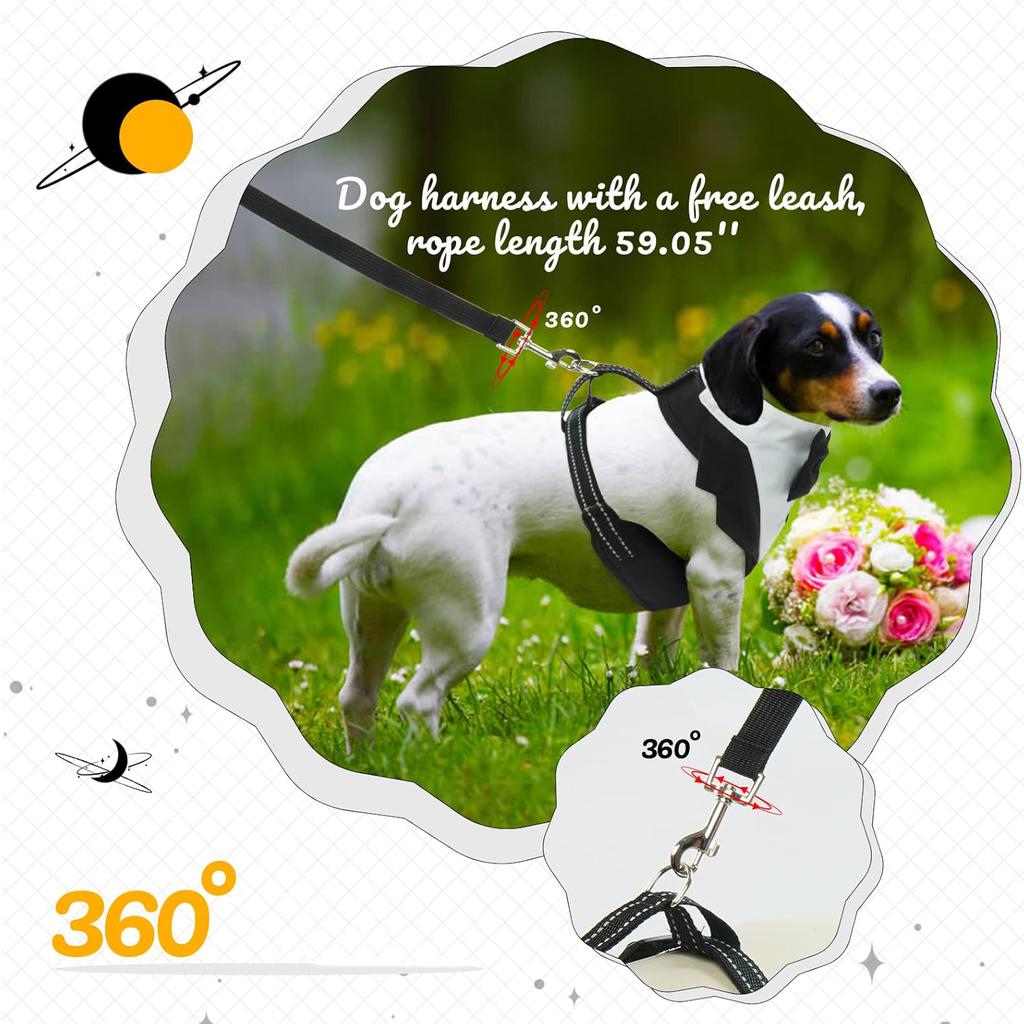 Dog Harness, Dog Christmas Vest with No Pull Dog Leash, Formal Puppy Harness with Bow Tie for Wedding