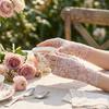 Thin Fabric Lace Sunscreen Gloves Flower Pattern Arm Sleeve Bridal Short Gloves  Tattoo Covering