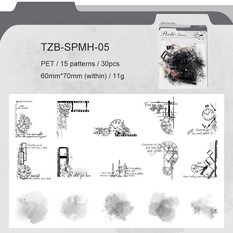 JIANWU Poetry Ink Stain Series Vintage Plant Butterfly Border Landscape Material Collage PET Sticker Creative Journal Stationery
