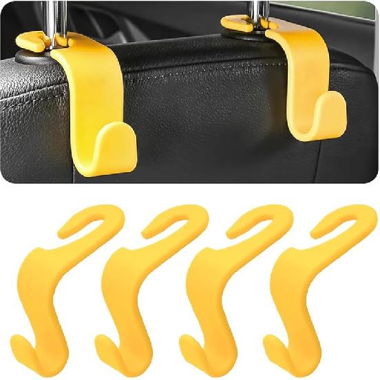 Car Back Seat Headrest Hooks, 4 Pack Black Stylish Back Seat Hanger For Car Handbag Clothes Coats Grocery Bags, Car Interior Accessories (Black2)