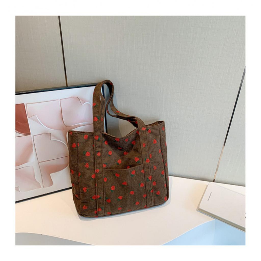 Bolsa Tote Versátil com Estampa de Veludo Cotelê Grande Capacidade Bolsa de Ombro