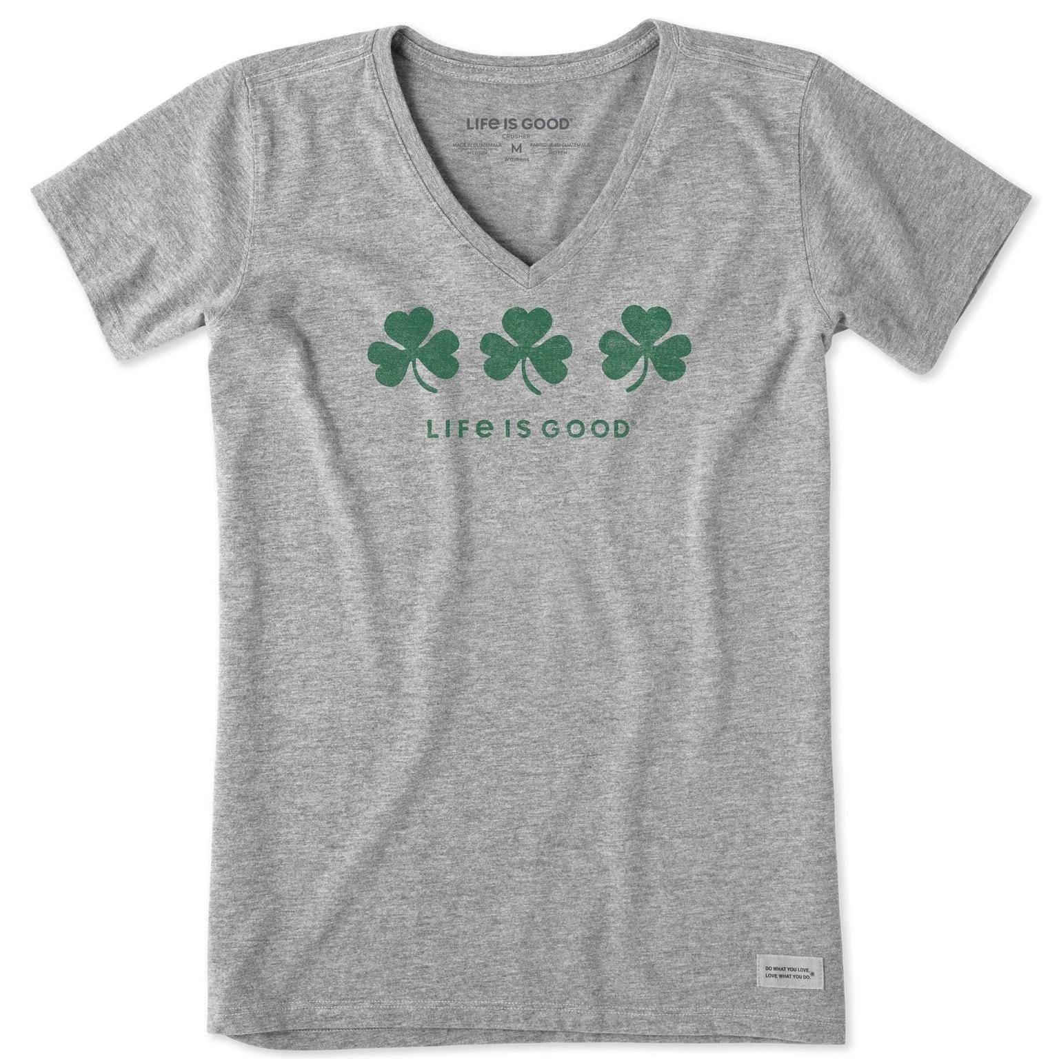 

Life is Good. Women s Three Shamrocks Short Sleeve Crusher Vee, Heather Gray L