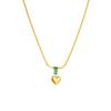 Gold Plated Herringbone Chain Green CZ Heart Pendant Necklace, Stainless Steel Emerald Choker, Waterproof Elegant Jewelry for Women Women Gift