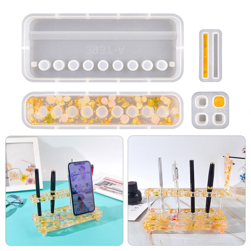 4Pcs/set Multi-Functional Pen Holder Resin Molds Storage Box Pencil Holder Silicone Mold Resin Casting Art for DIY Pen