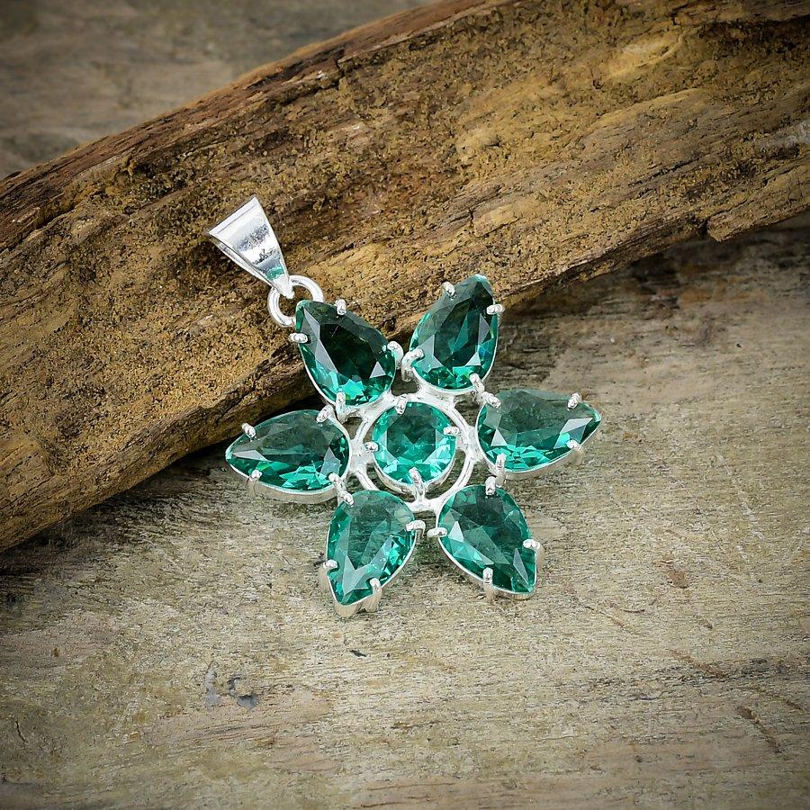 Aqua Apatite Gemstone Handmade 925 Sterling Silver Jewelry Pendant 1.77" M-75