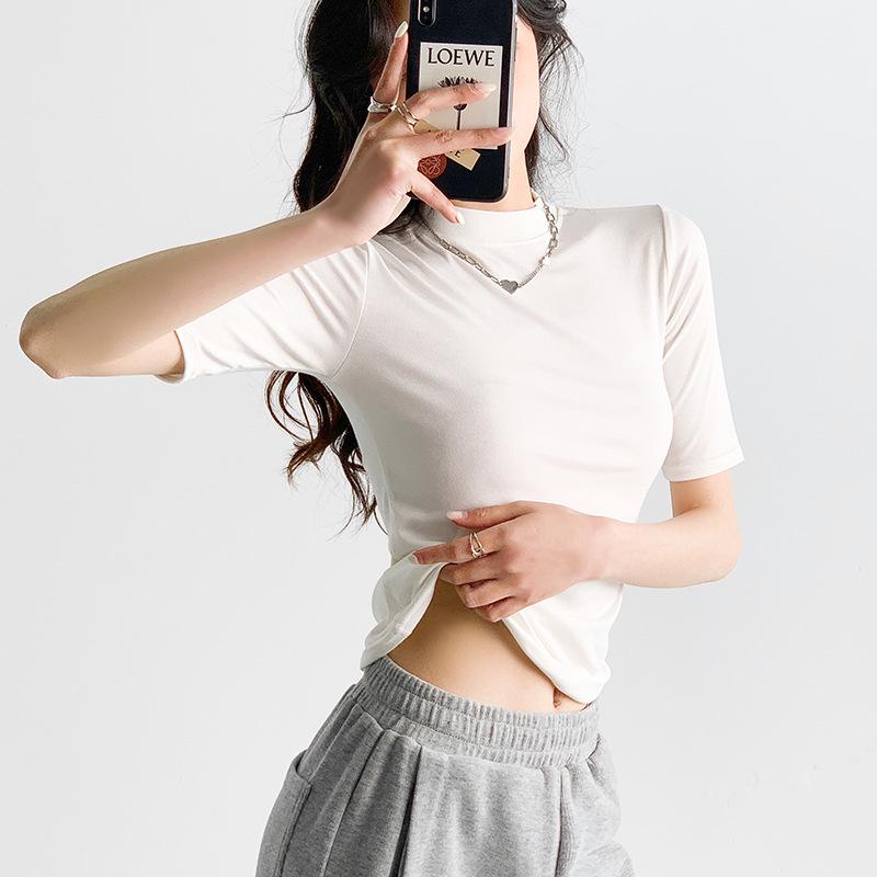 Women's Summer Slimming Stand-Up Collar T-Shirt - Short/Mid Sleeve