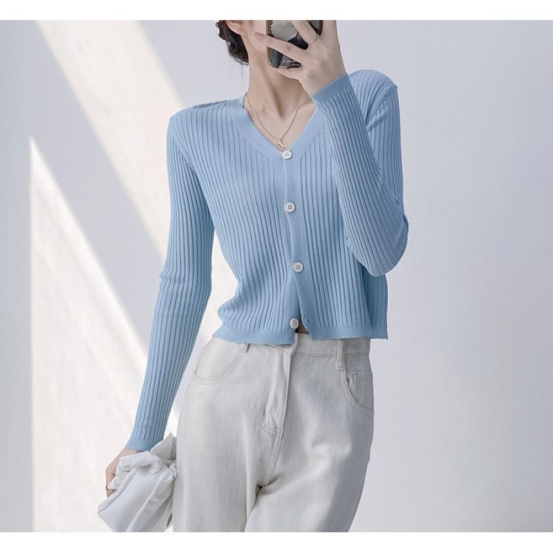 Cardigan Women's White Short Long Sleeve Thin with Skirt Shawl Top Knitted Jacket