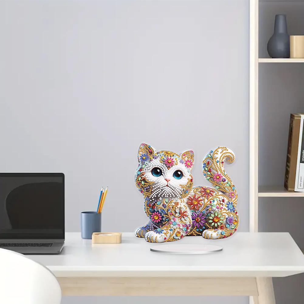 Special Shape Cat Table Top Diamond Painting Ornament Kits Diamond Painting Tabletop Ornaments Kit for Home Office Desktop Decor