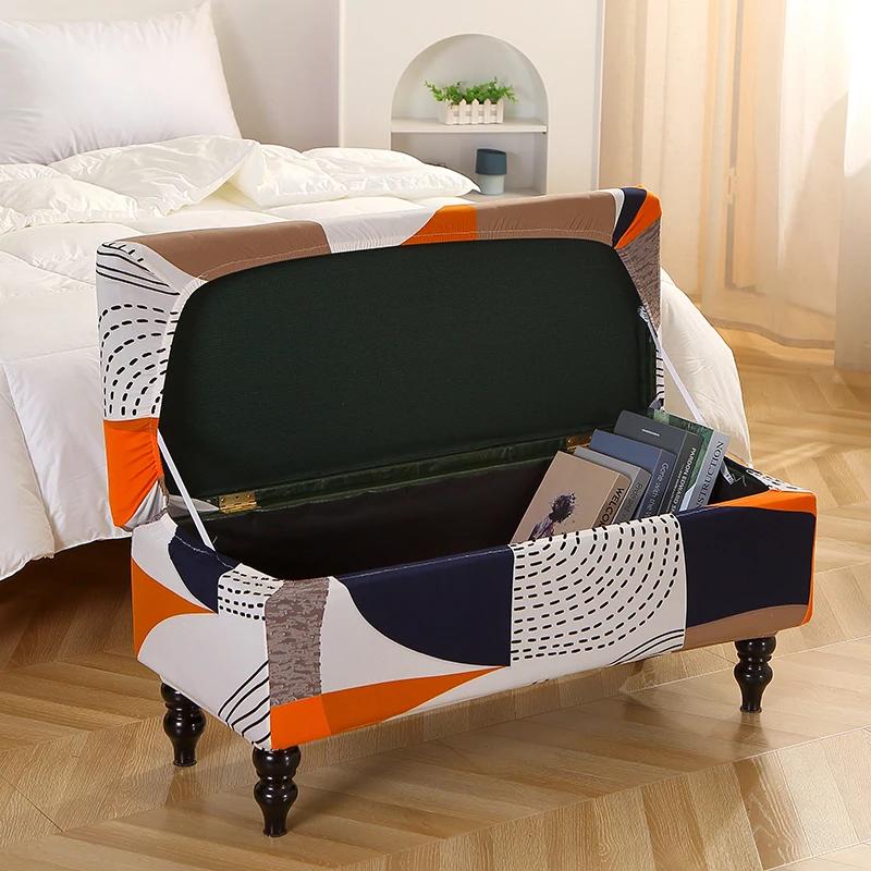 Stretch Storage Ottoman Cover Foldable Bed Footstool Covers Rectangular Bench Stool Furniture Protector Sofa Footrest Slipcovers