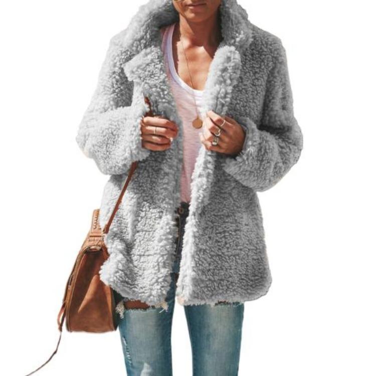 

Warm Plush Cardigan Jacket for Women Open Front Long Sleeve Coat Autumn Winter 4XL світло-сірого кольору