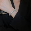 Sparkling Rhinestones Threaded Round Open Bangle Bracelet Adjustable Metal Wrist Jewelry Gift For Women Lady