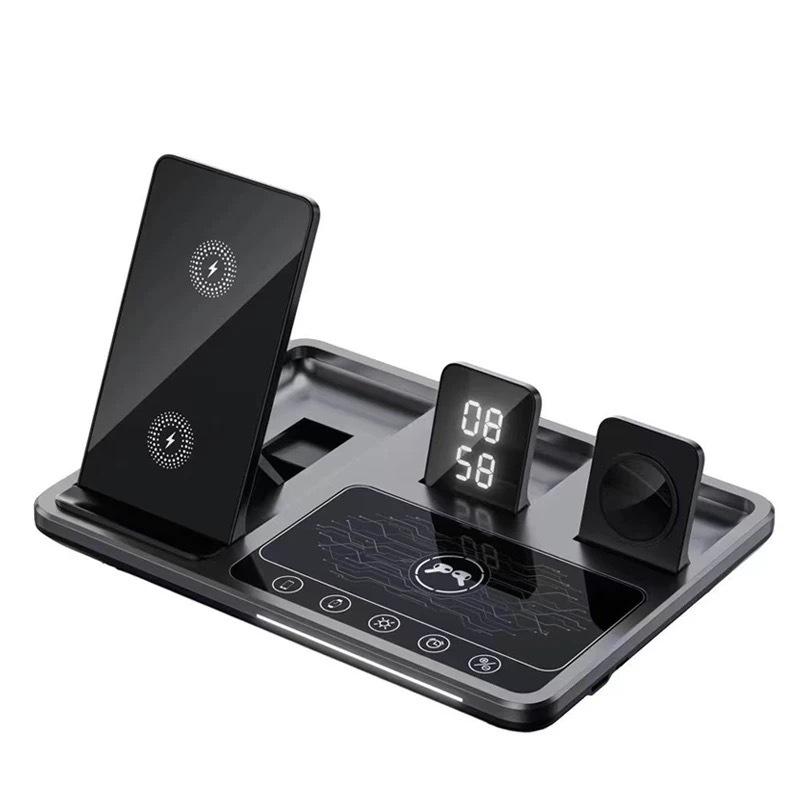 

Популярное беспроводное зарядное устройство 3-в-1, полностью автоматическое, складное, совместимое с устройствами Apple серебряный