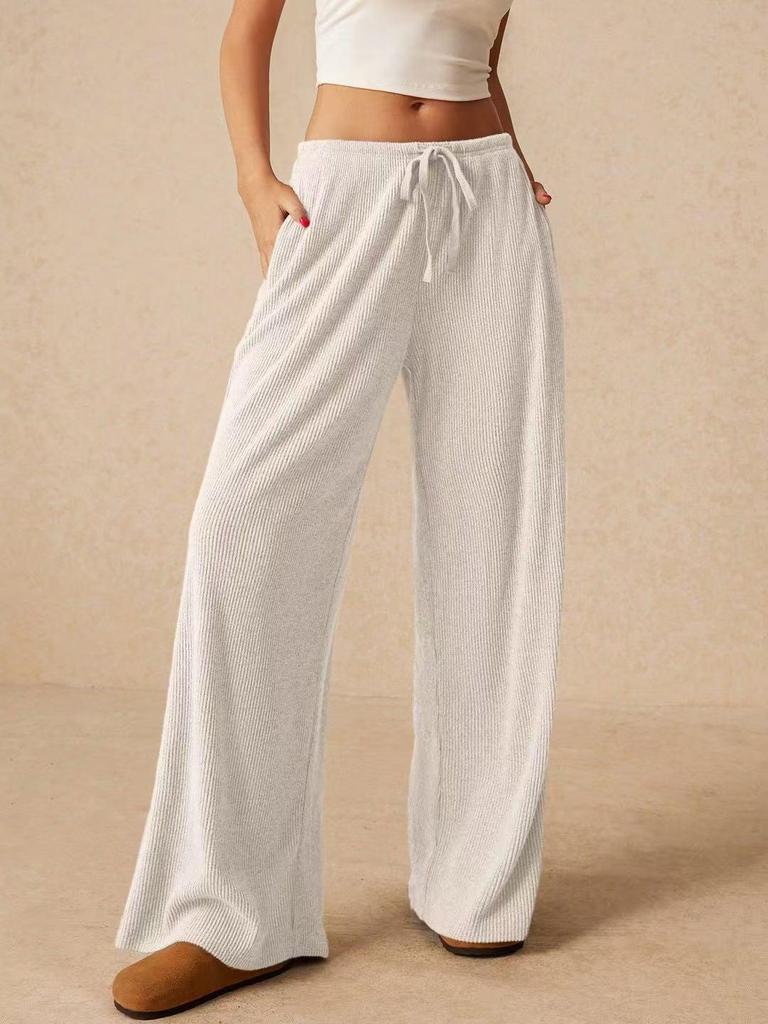 2025 Women's High-Waisted Wide-Leg Floor-Length Casual Pants - Breathable Solid Color, Slimming, Sunscreen, Multi-Occasion