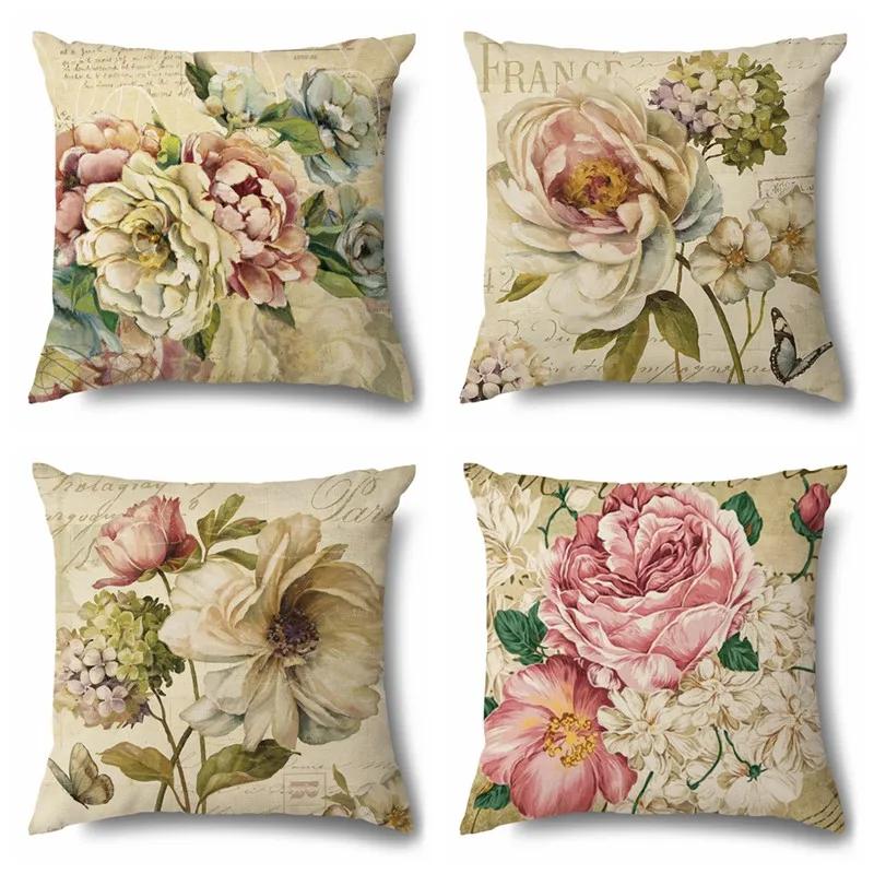 Rose Flower Butterfly Printing Cotton Linen Pillowcase Modern Living Room Decorative Sofa Cushion Cover Home Pillow Cover