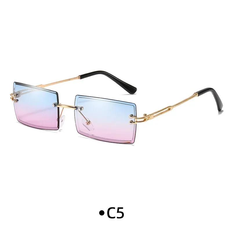 Fashion Rimless Rectangle Sunglasses Women Men Alloy Trendy Brand Small Square Sun Glasses Gradient Black Lens Shades UV400