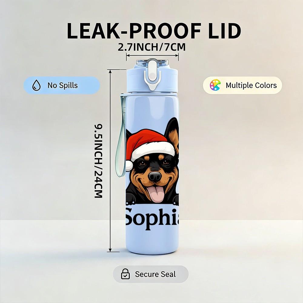1PC Santa German Shepherd Sophia 750ml Color Plastic Sports Water Bottle Leakproof Flip Straw Lid Suitable for Sports Office Home Use