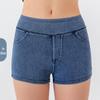 Shorts da Yoga in Denim a Vita Alta Solleva Glutei: Pantaloni Fitness da Donna Autunno/Inverno ad Alta Elasticità Controllo Pancia
