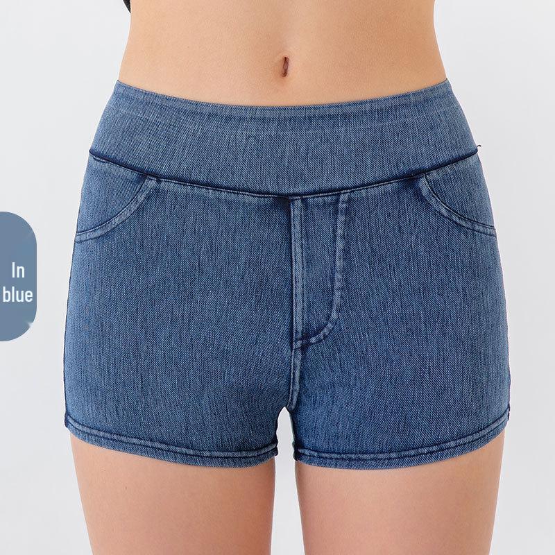Shorts da Yoga in Denim a Vita Alta Solleva Glutei: Pantaloni Fitness da Donna Autunno/Inverno ad Alta Elasticità Controllo Pancia