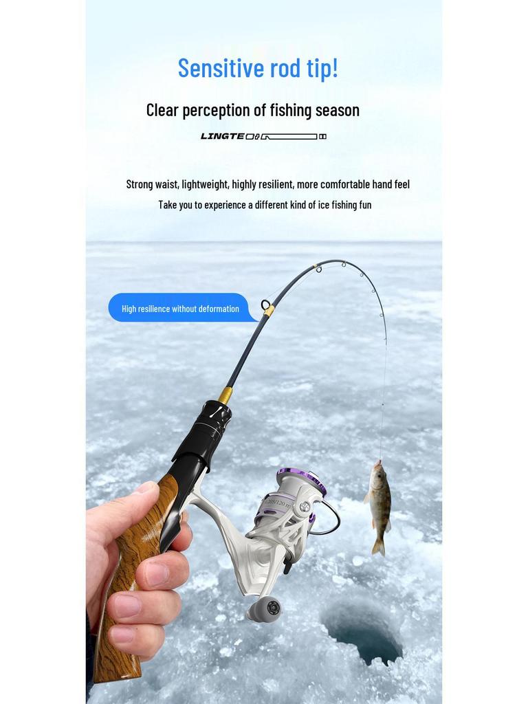 Mini Winter Ice Fishing Rod & Lure Spinning Reel Set - Portable Valve Rod for Sea & Freshwater Angling.