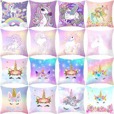 Cartoon Cushion Cover 45x45 Polyester Unicorn Printed Sofa  Decorative Pillowcase Home Decoration