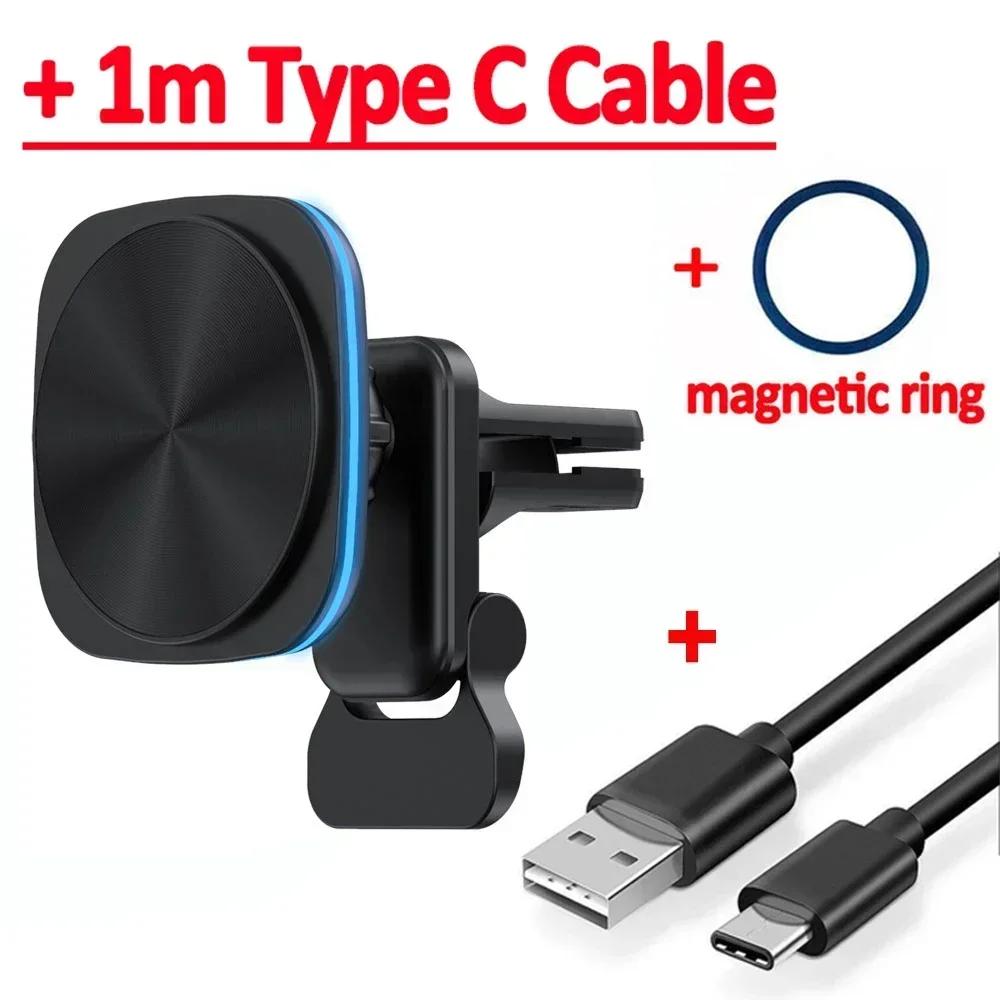 Air Vent Magnetic Phone Wireless Charger Holder Car 360° Rotation RGB/LED Stand For Magsafe iPhone 16 15 14 13 12 Fast Charging