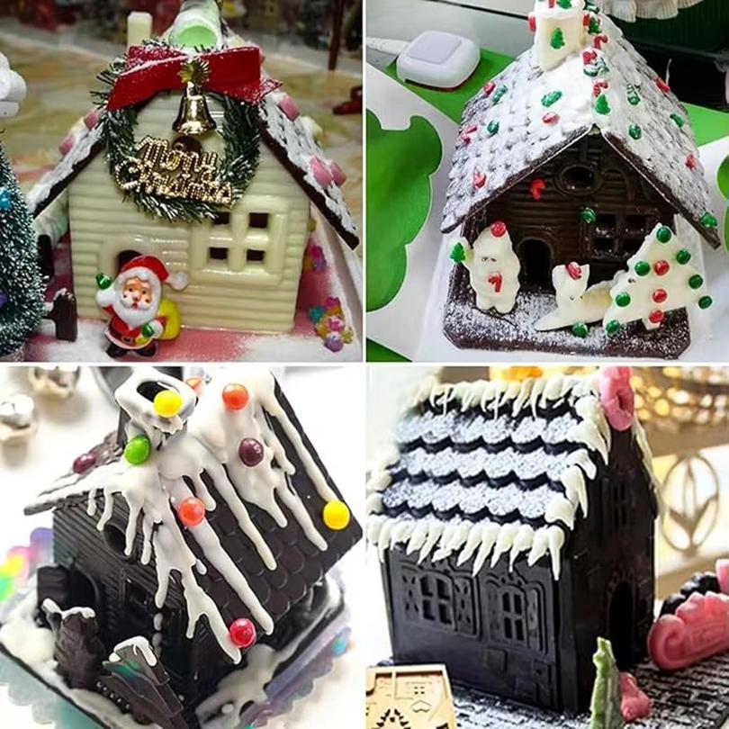 1PC Weihnachten Haus Baustein Schokolade Silikonform Kuchen Dekoration DIY Lebkuchenhaus Form Kekse Schablone Backen