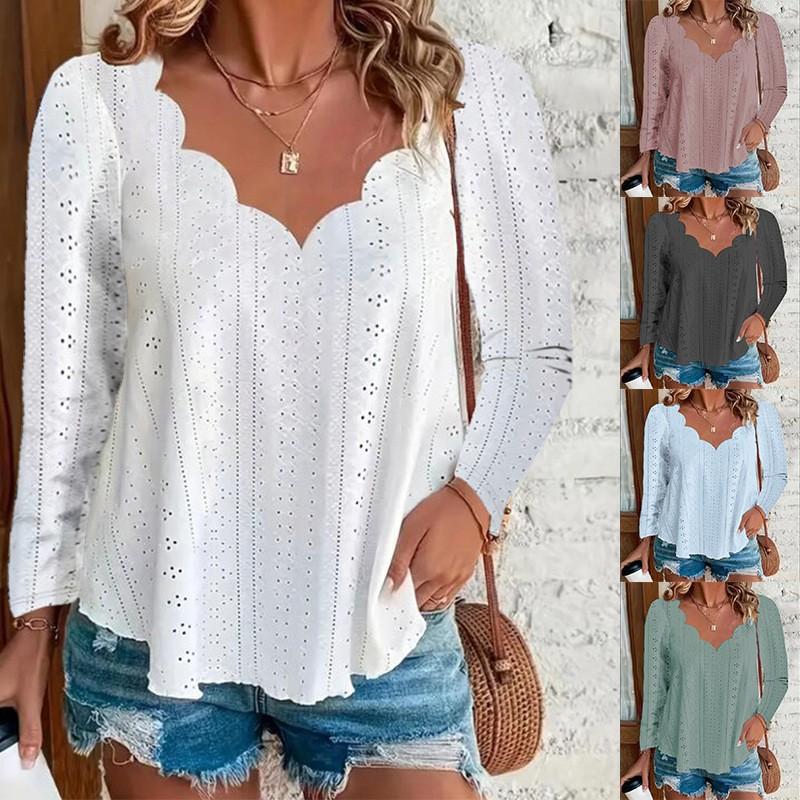 

New Wave Neck Solid Color Breathable Jacquard Long Sleeve Women XXL рожевий